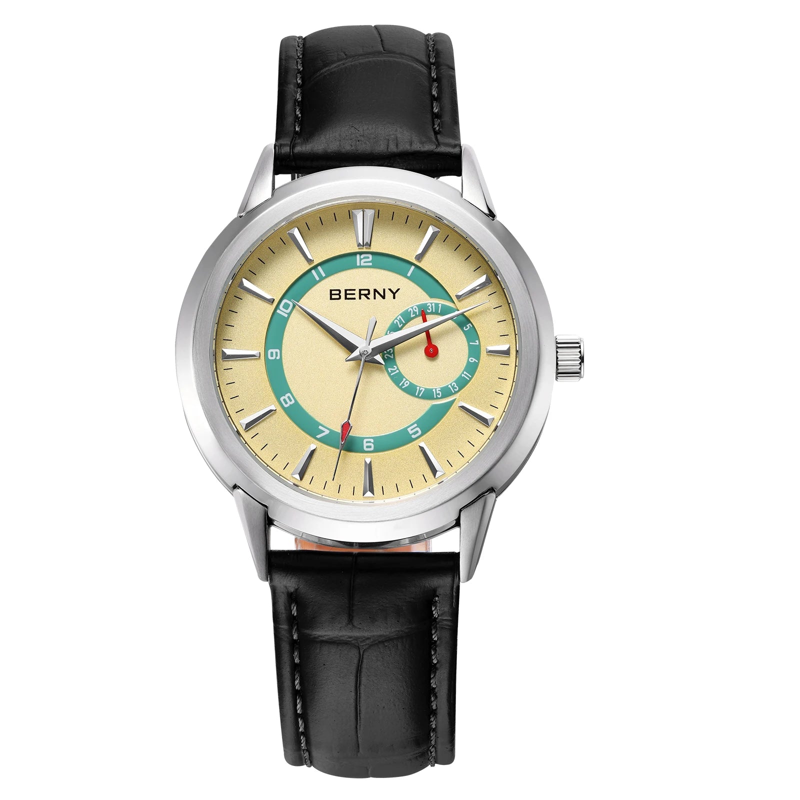 BERNY Men's Luxury Quartz Watch – Elegant Stainless Steel Dress & Business Wristwatch with Date Calendar