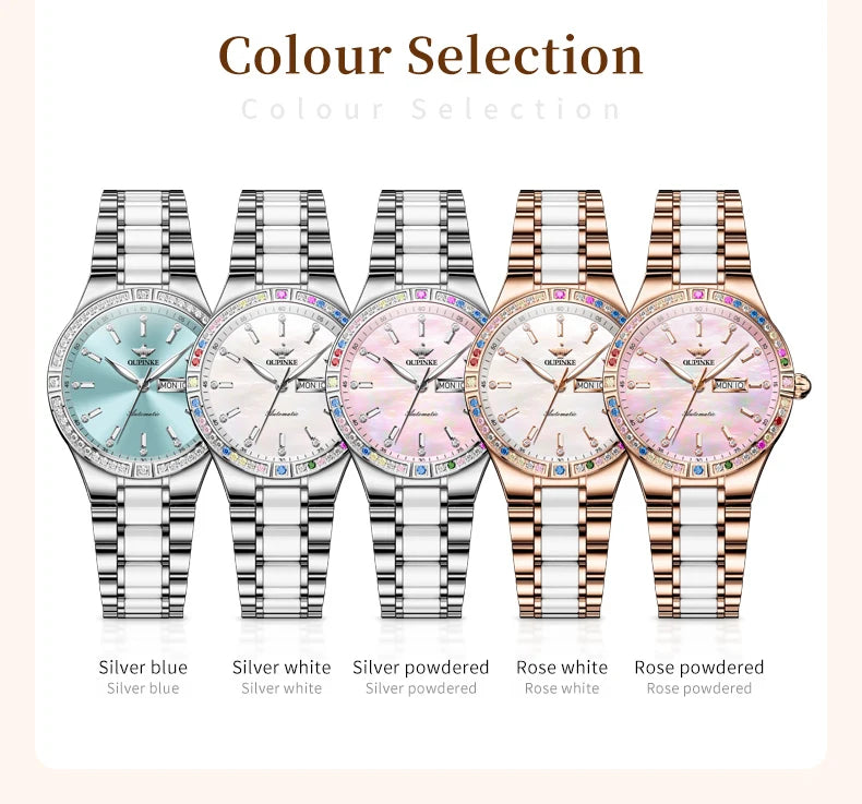 OUPINKE 3283 Women’s Automatic Watch – Luxury Mechanical, Day-Date, 50m Water Resistant