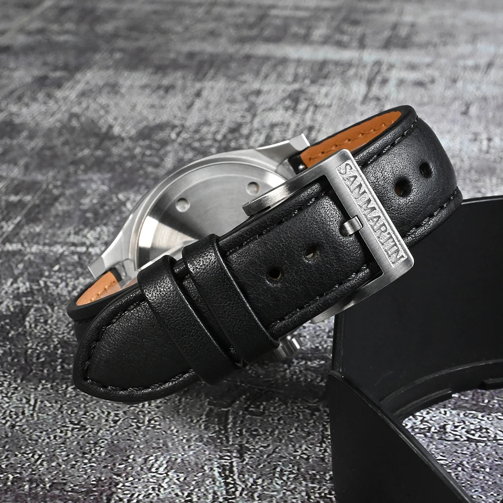 San Martin SN0026 38mm Automatic Men’s Sport Watch – Luxury Mechanical Wristwatch with Grid Texture Dial & 10Bar Water Resistance
