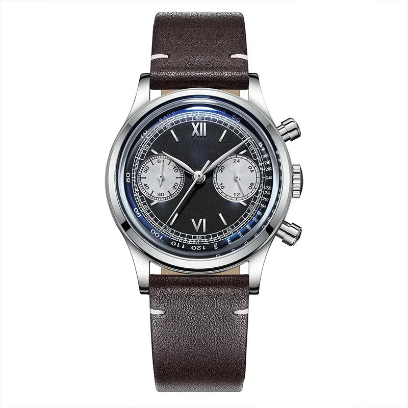 ADDIESDIVE AD2037 Men’s Quartz Chronograph Watch – Black Dial, Leather Strap, 100m Water Resistant