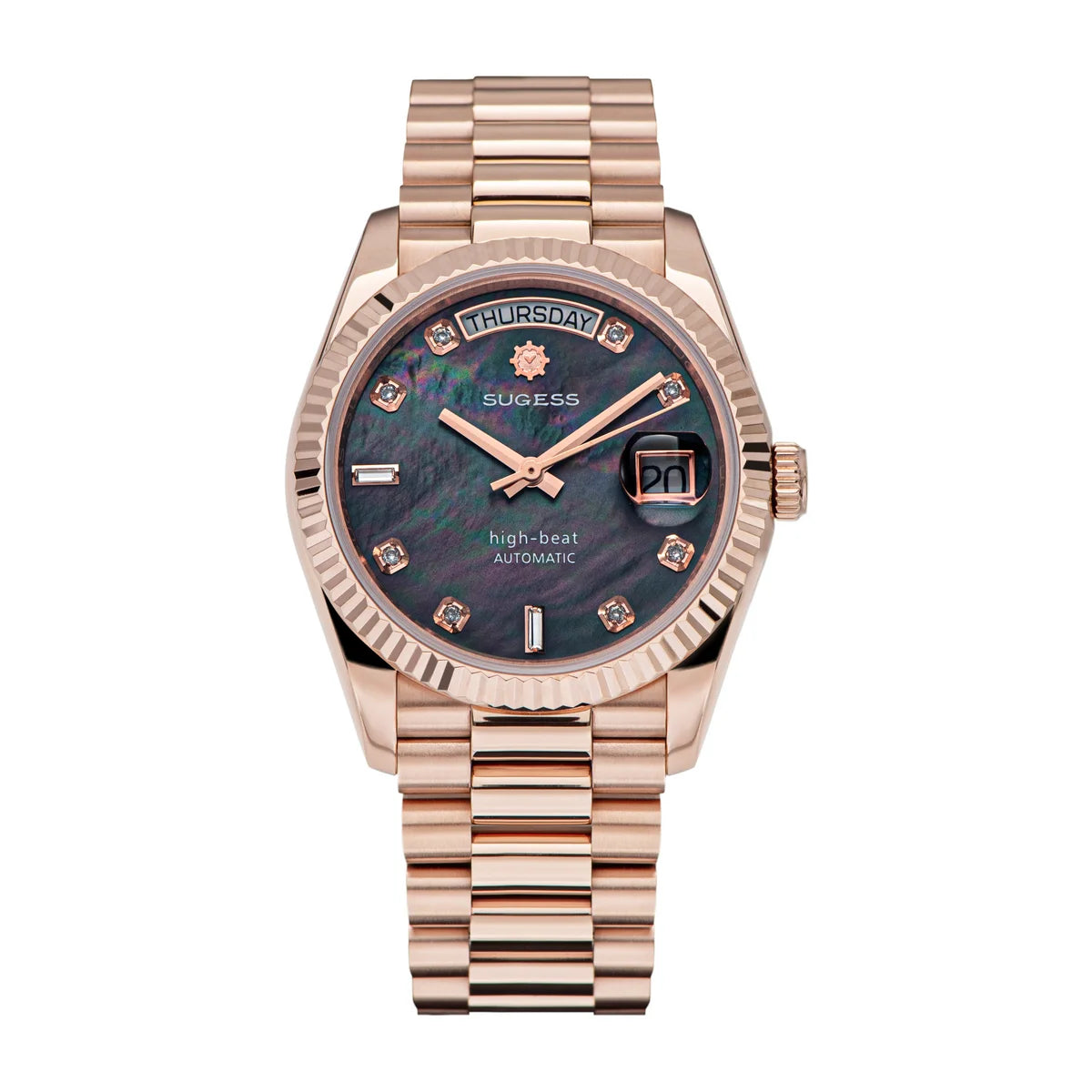 Sugess Men’s Automatic Watch 36mm – SL3034 Movement, Rose Gold, Sapphire Crystal, Date Display