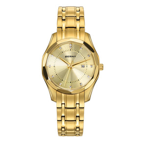 BERNY Women's Quartz Watch – Gold Stainless Steel Waterproof Fashion Watch