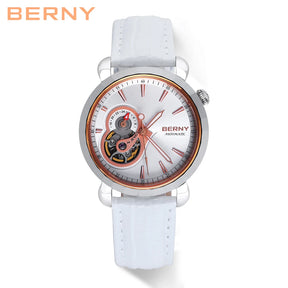 BERNY Women's Automatic Watch – NH39 Sapphire Tungsten Steel Diamond Brown Dial Waterproof