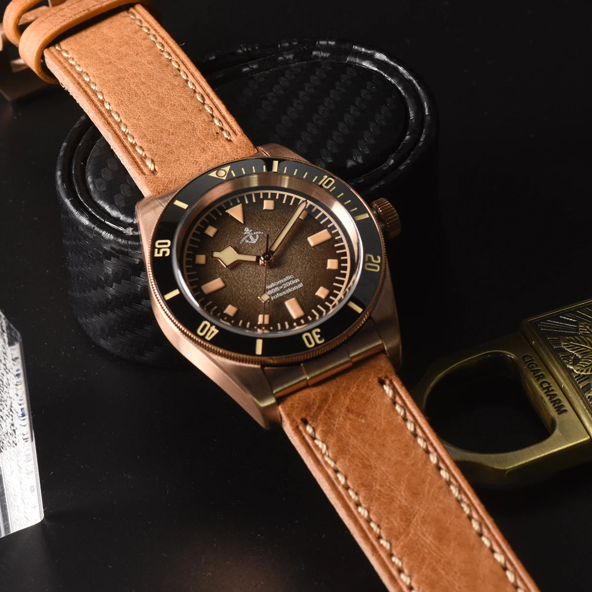 Hruodland Men’s Bronze Automatic Diver Watch 39mm – Sapphire Crystal, 20Bar Water Resistance, C3 Luminous, PT5000/SW200