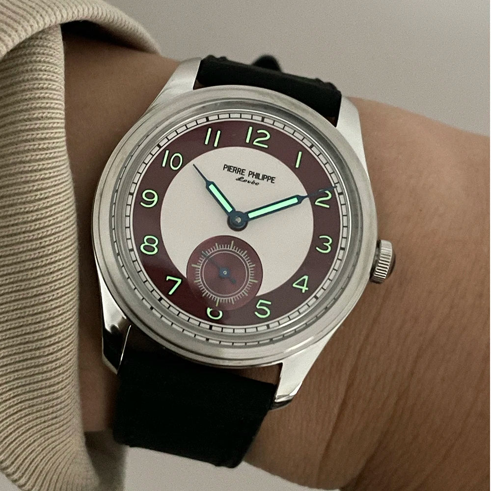 Pierre Philippe 38mm Ultra-Thin Mechanical Dress Watch – Red Dial, Manual Wind ST17 Movement