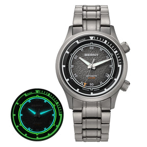 BERNY Men's Automatic Titanium Diver Watch – 20ATM Waterproof Sapphire Luminous