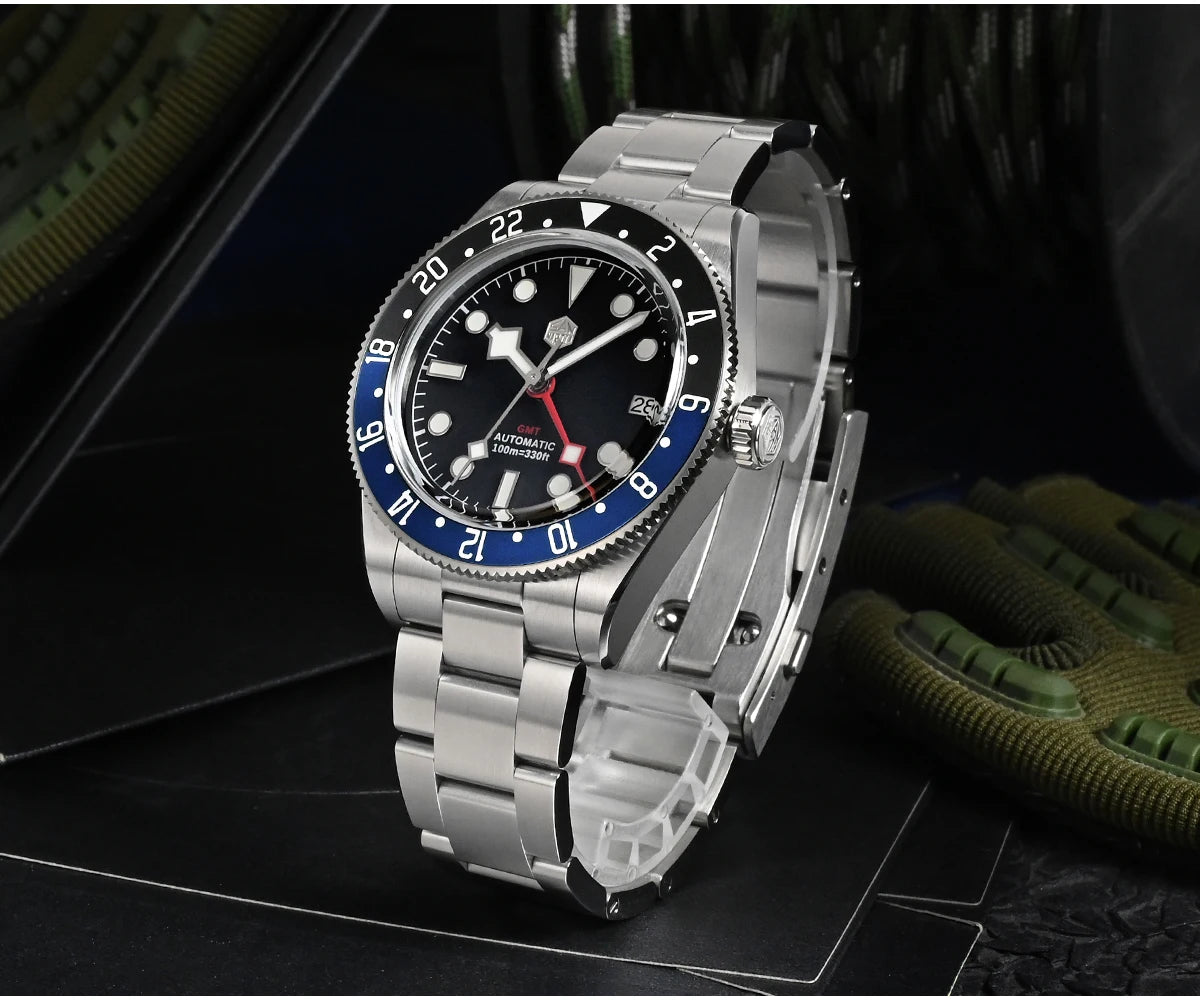 San Martin SN0109 GMT Automatic Watch – 39mm Sapphire Crystal, NH34 GMT Men's Luxury Watch