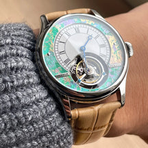 Merkur Men's Tourbillon Watch 42mm – Manual Wind Mechanical Skeleton Sapphire
