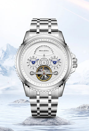 Seagull Flywheel Men’s Mechanical Watch – 44mm, Sapphire, Dual Time
