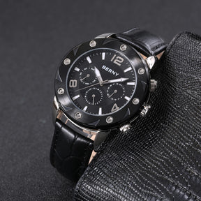 BERNY Men's Quartz Watch – Multifunction Dial Business Leather Strap Luminous Waterproof