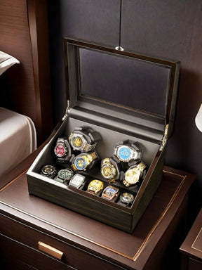 Ebony Wood Watch Winder Box – 3/6 Slot Automatic Watch Rotator with LED Light & Silent 5 Modes Storage Case