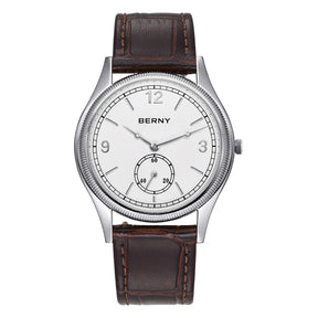 BERNY Men's Quartz Dress Watch 38mm – Slim Elegant Leather Strap Easy Read