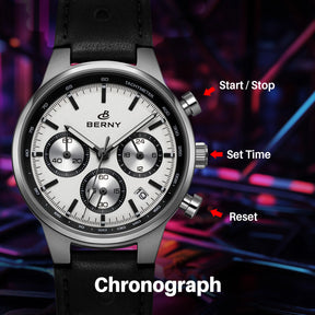 BERNY Men’s Chronograph Watch – Luxury Quartz, Sapphire, Waterproof