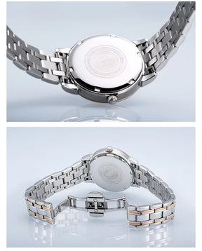 BERNY Women’s Quartz Watch – Roman Numerals, Day & Date, Sapphire Glass, Stainless Steel Strap