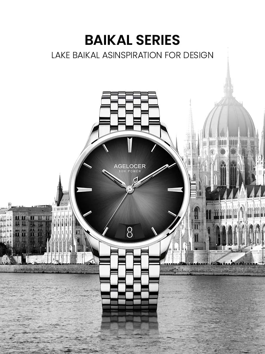AGELOCER Budapest Men's Automatic Watch – Steel Strap Business Dress with Calendar