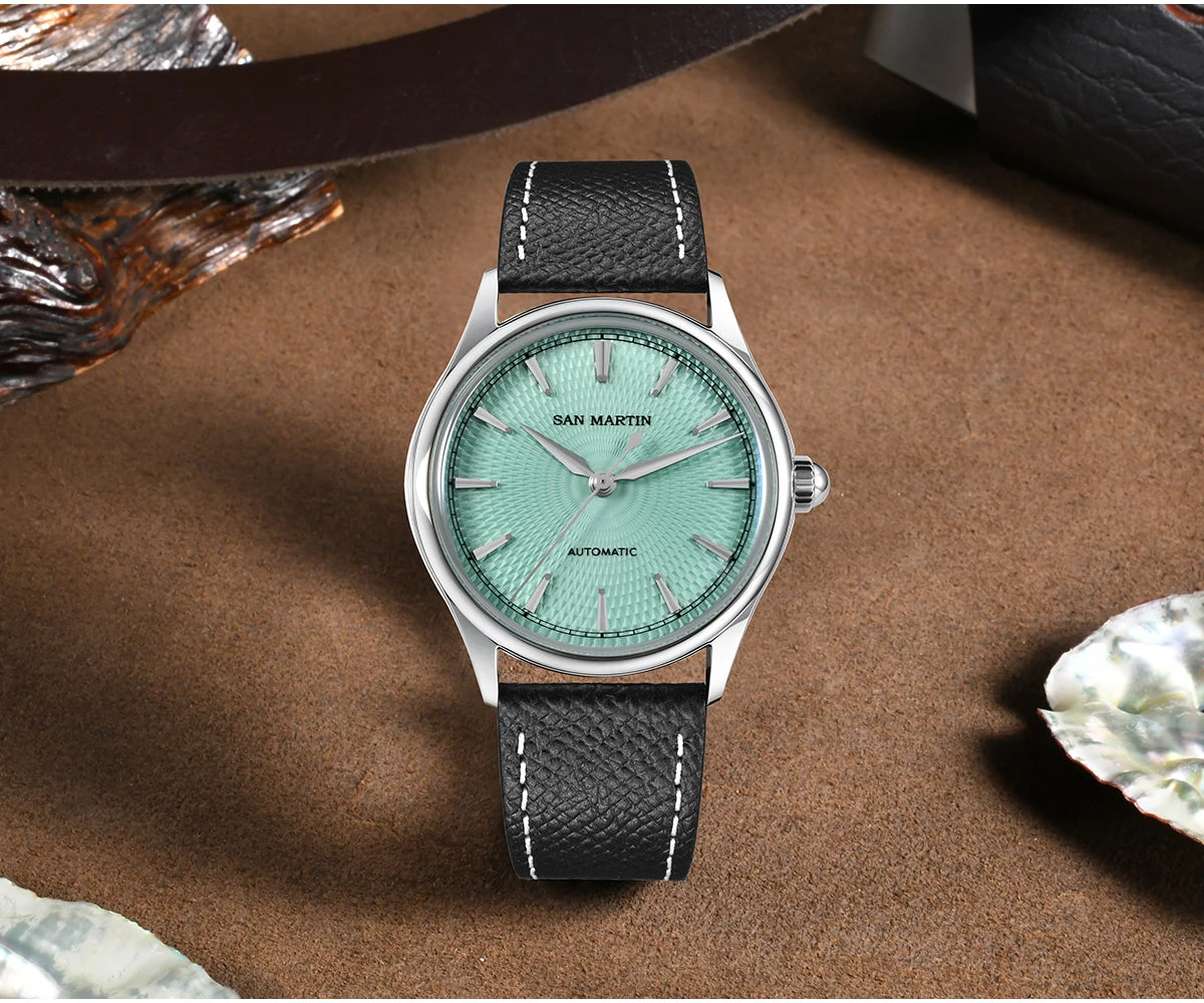 San Martin SN0110 Automatic Dress Watch – 37mm Textured Dial Sapphire Crystal Men's Mechanical Watch