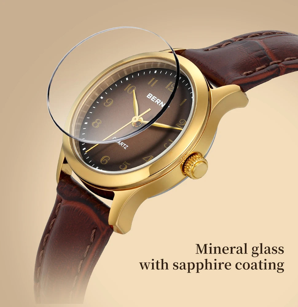 BERNY Women’s Gold Quartz Watch – Luxury Fashion Wristwatch with Elegant Gradient Dial
