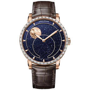 AGELOCER Men’s Moon Phase Watch – Blue Aventurine Dial, 29.5-Day Display, Luxury Automatic Wristwatch