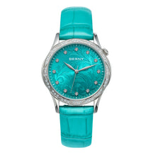 BERNY Women's Quartz Watch – Engraved Dial Diamond Gold Case Leather Strap