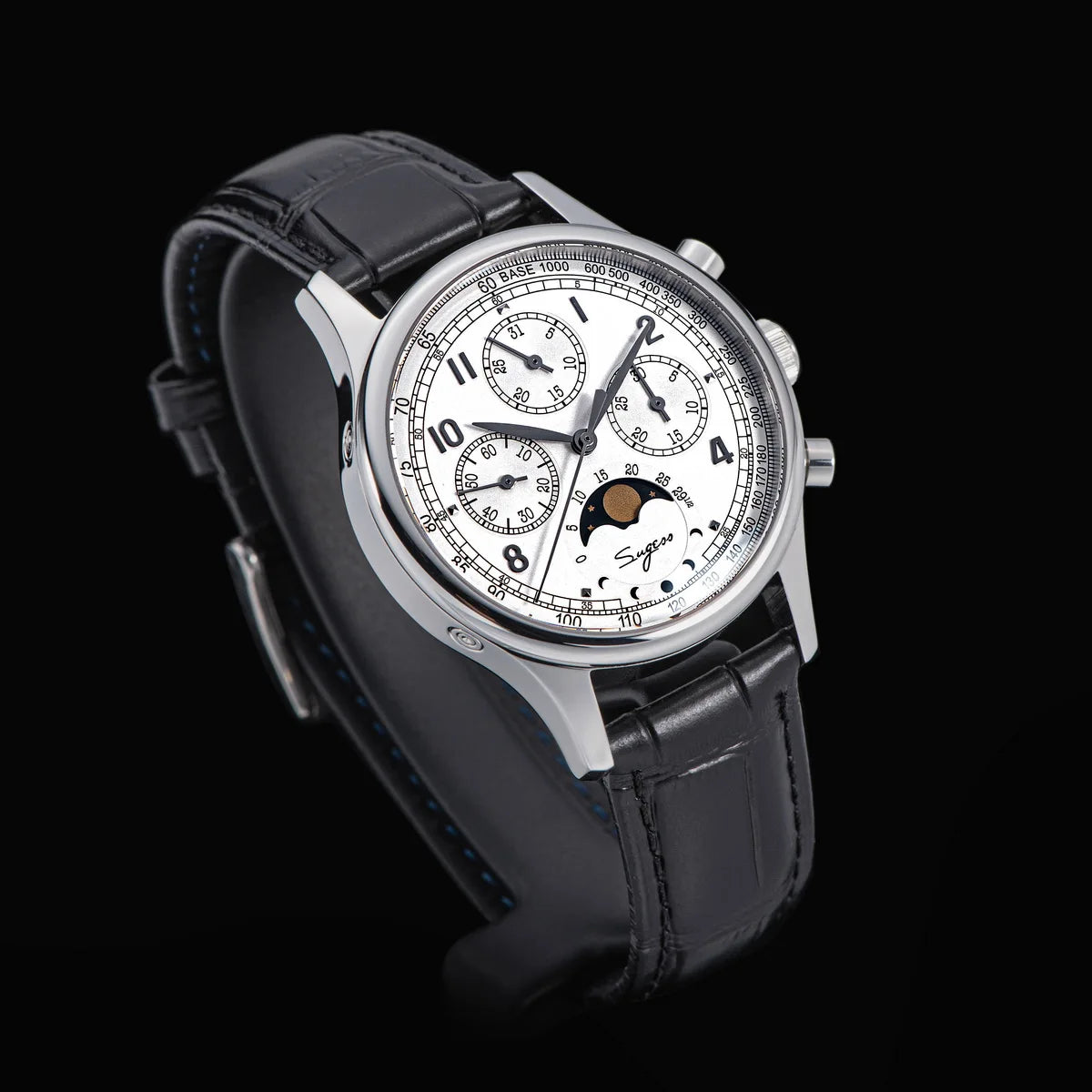 Sugess Men’s Chronograph Watch – ST1908 Mechanical, Moonphase, Swan Neck, Sapphire Crystal