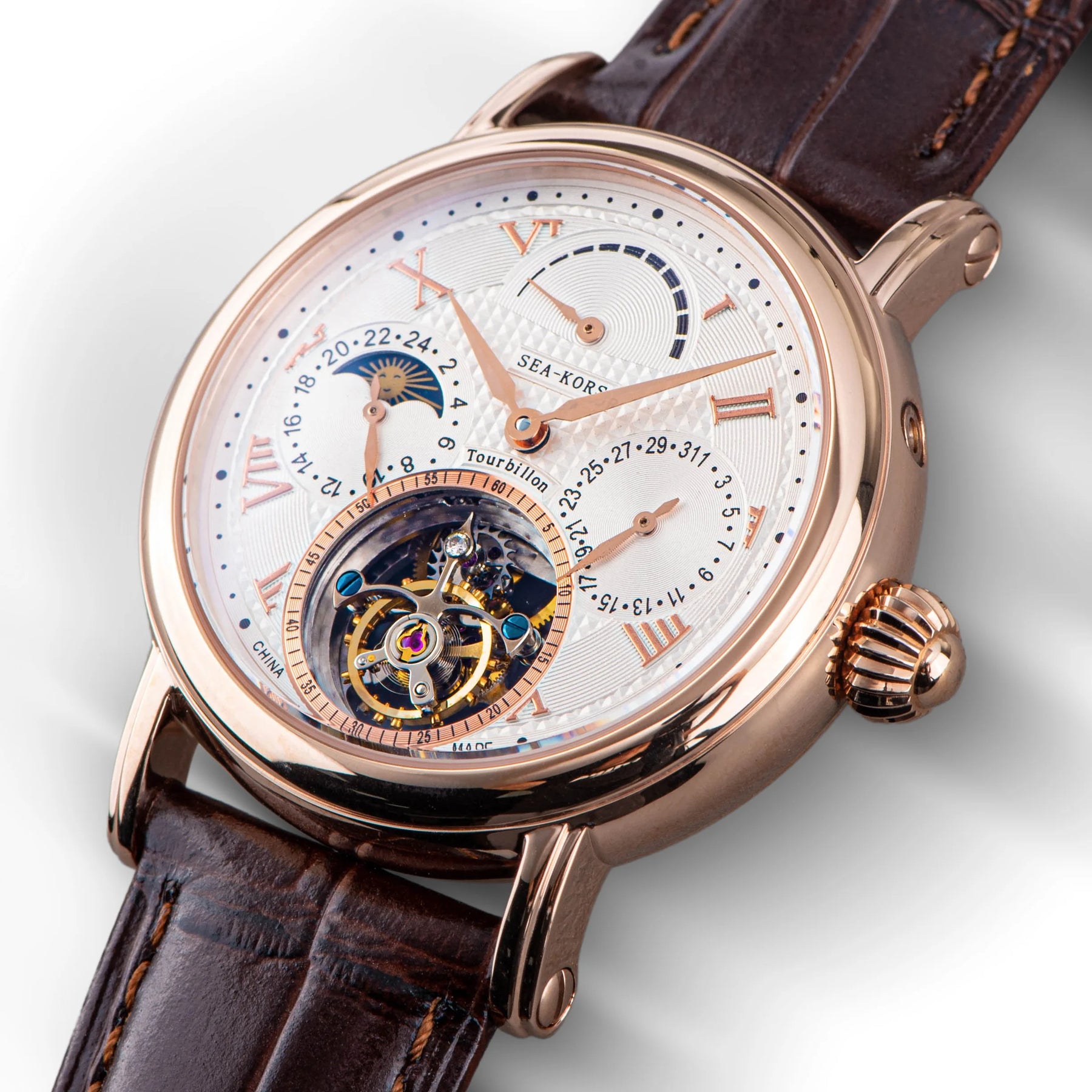 Sugess Seakors Men’s Tourbillon Watch – ST8007 Movement, Skeleton Dial, Moonphase, Sapphire Crystal, 316L Steel