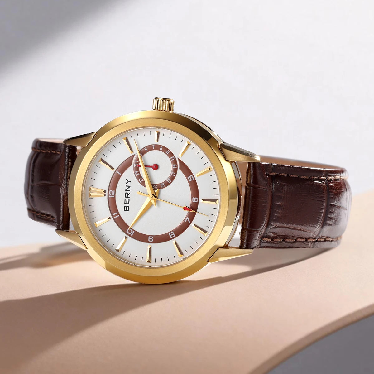 BERNY Men's Luxury Quartz Watch – Elegant Stainless Steel Dress & Business Wristwatch with Date Calendar
