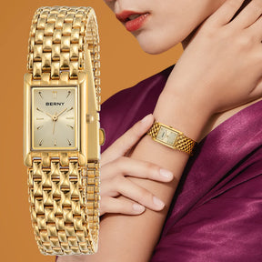 BERNY Couple Quartz Watch – Gold Tone, Stainless Steel, Men & Women, Water Resistant