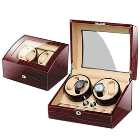 Wooden Watch Storage Box 6 Slots Automatic Winding Battery Mechanical Watches Winder Case Leather