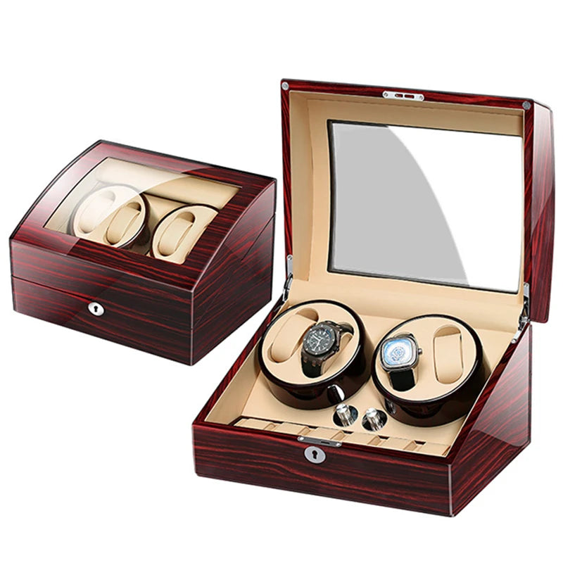 Wooden Watch Storage Box 6 Slots Automatic Winding Battery Mechanical Watches Winder Case Leather
