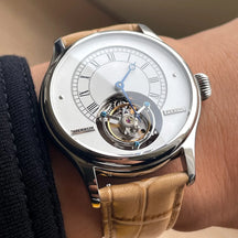 Merkur Men's Tourbillon Watch 42mm – Manual Wind Mechanical Skeleton Sapphire