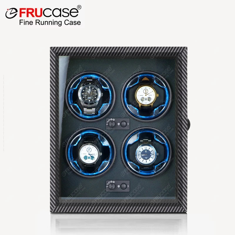 FRUCASE Wooden Watch Winder Box – 4-Slot Automatic Watch Storage Display with LED Light