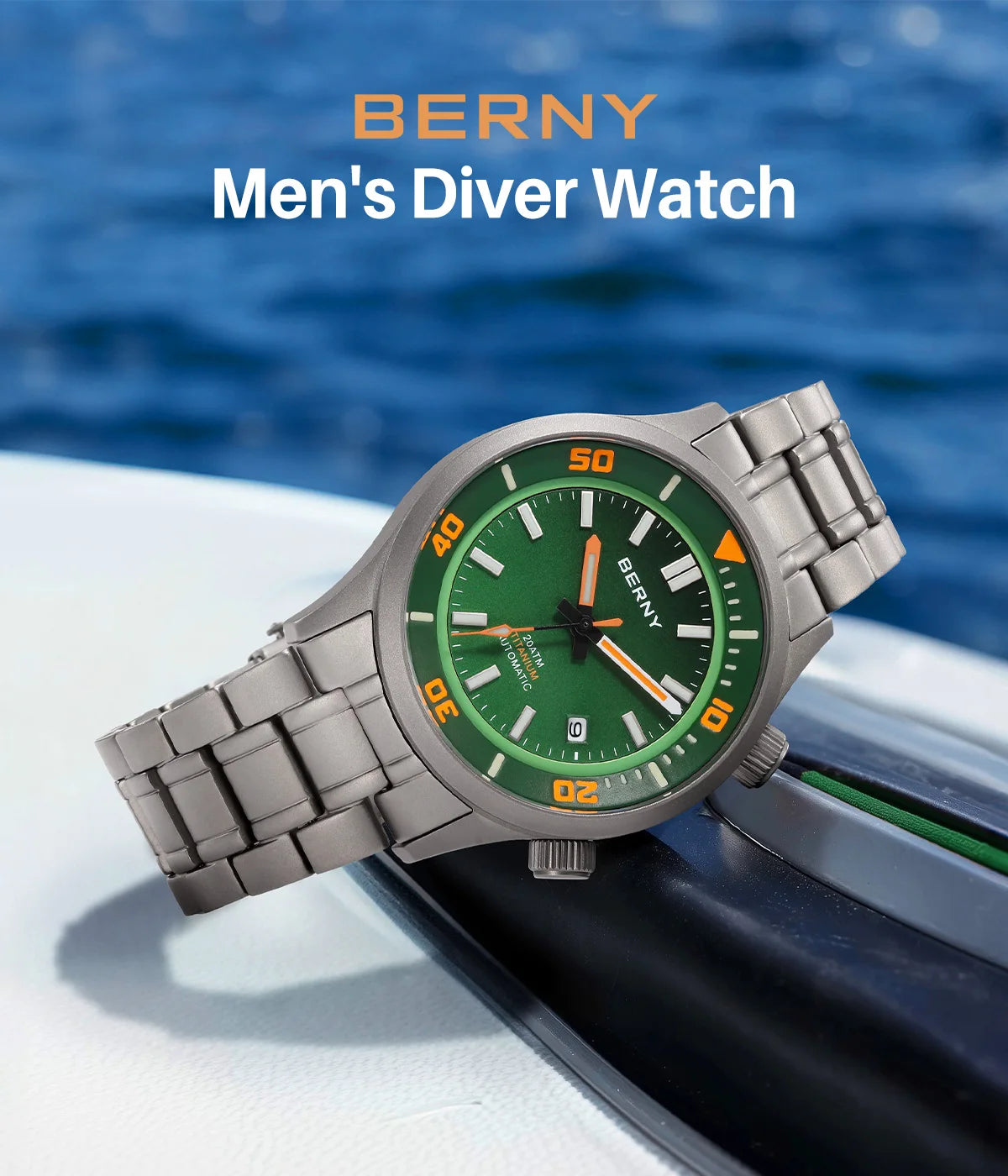 BERNY Men’s Titanium Diver Watch – Automatic, 20ATM