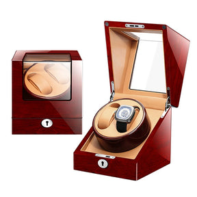 Embers Dual Watch Winder Box – Wooden Automatic Mechanical Watch Storage Case with 2 Ports Display & Safe Winding