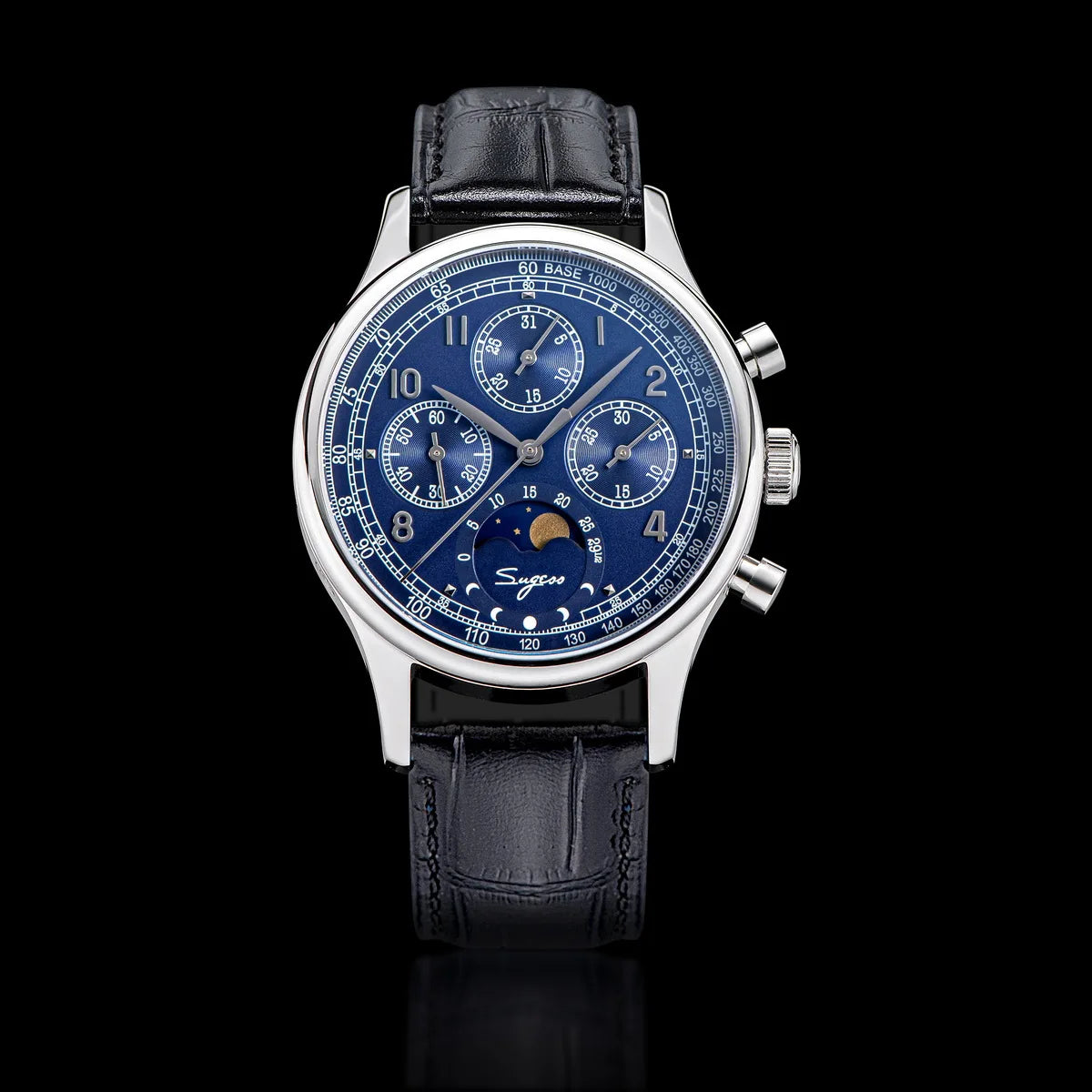 Sugess Men’s Chronograph Watch – ST1908 Mechanical, Moonphase, Swan Neck, Sapphire Crystal