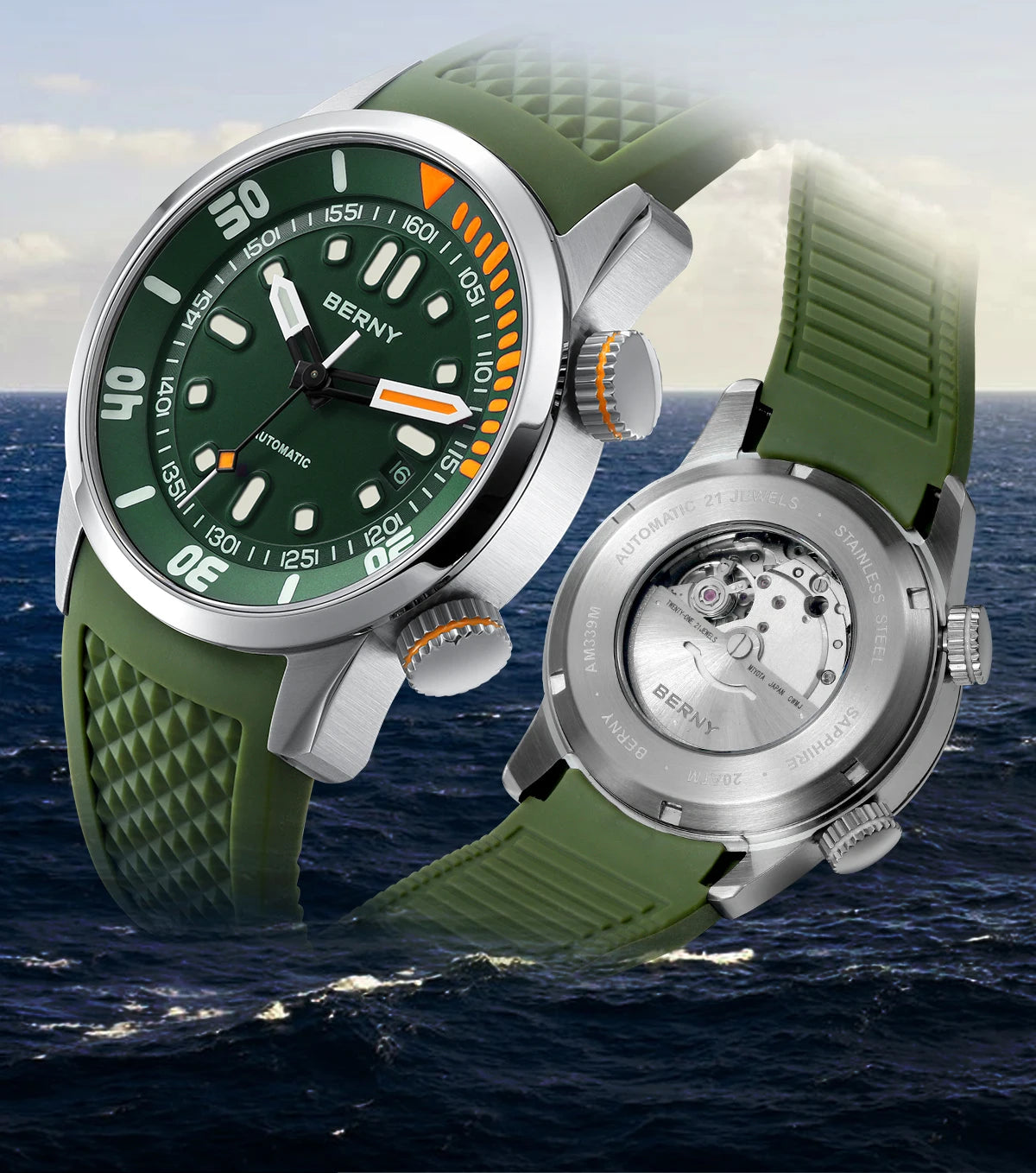 BERNY Automatic Dive Watch – 20ATM Waterproof Mechanical Watch with Sapphire Crystal & Super Luminous Dial