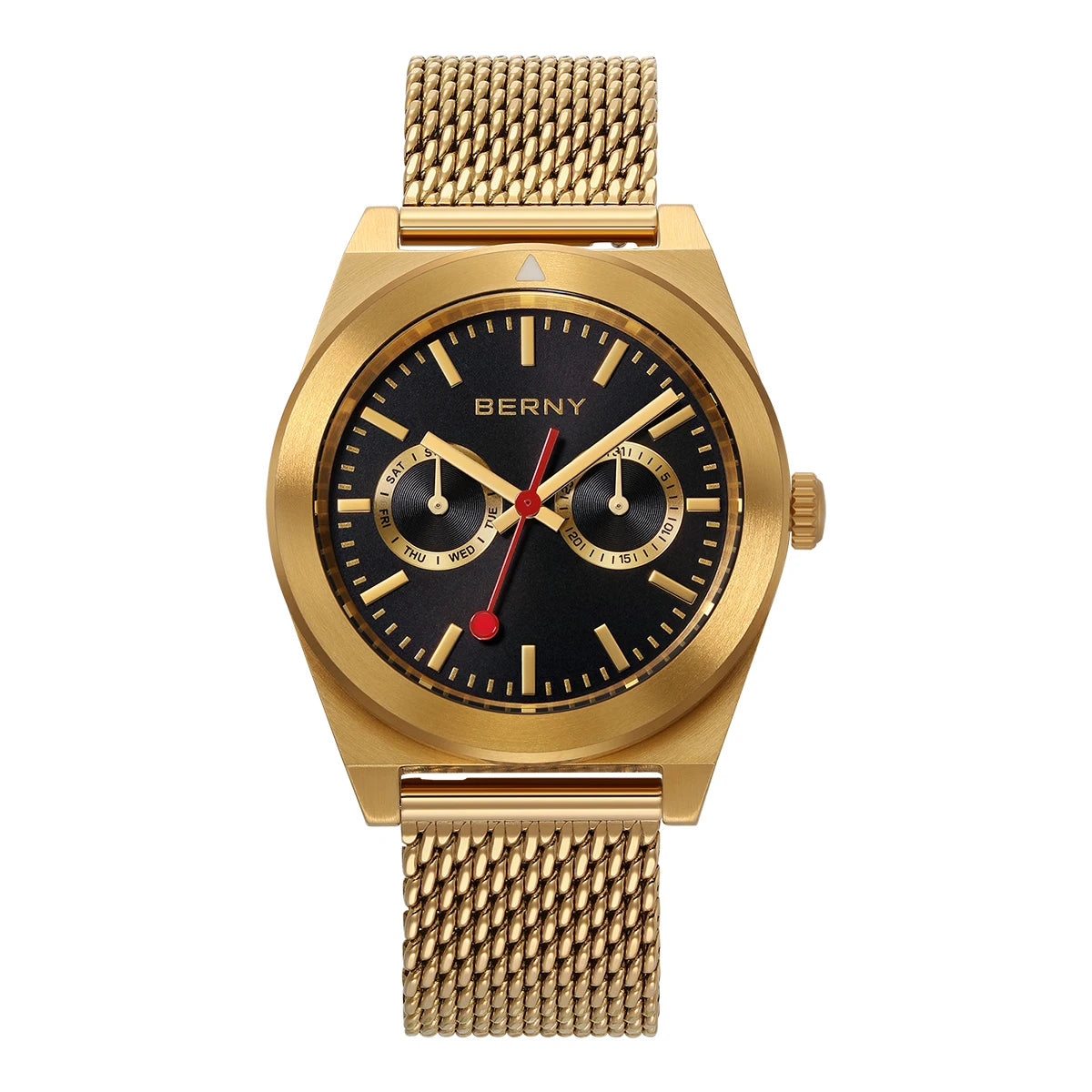 BERNY Men's Track Watch – Stainless Steel Panda Dial Rotating Bezel Casual