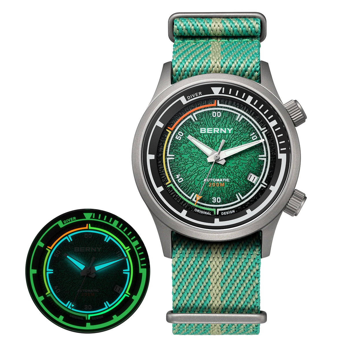 BERNY Men's Titanium Automatic Diver Watch – Sapphire 200M Waterproof Luminous