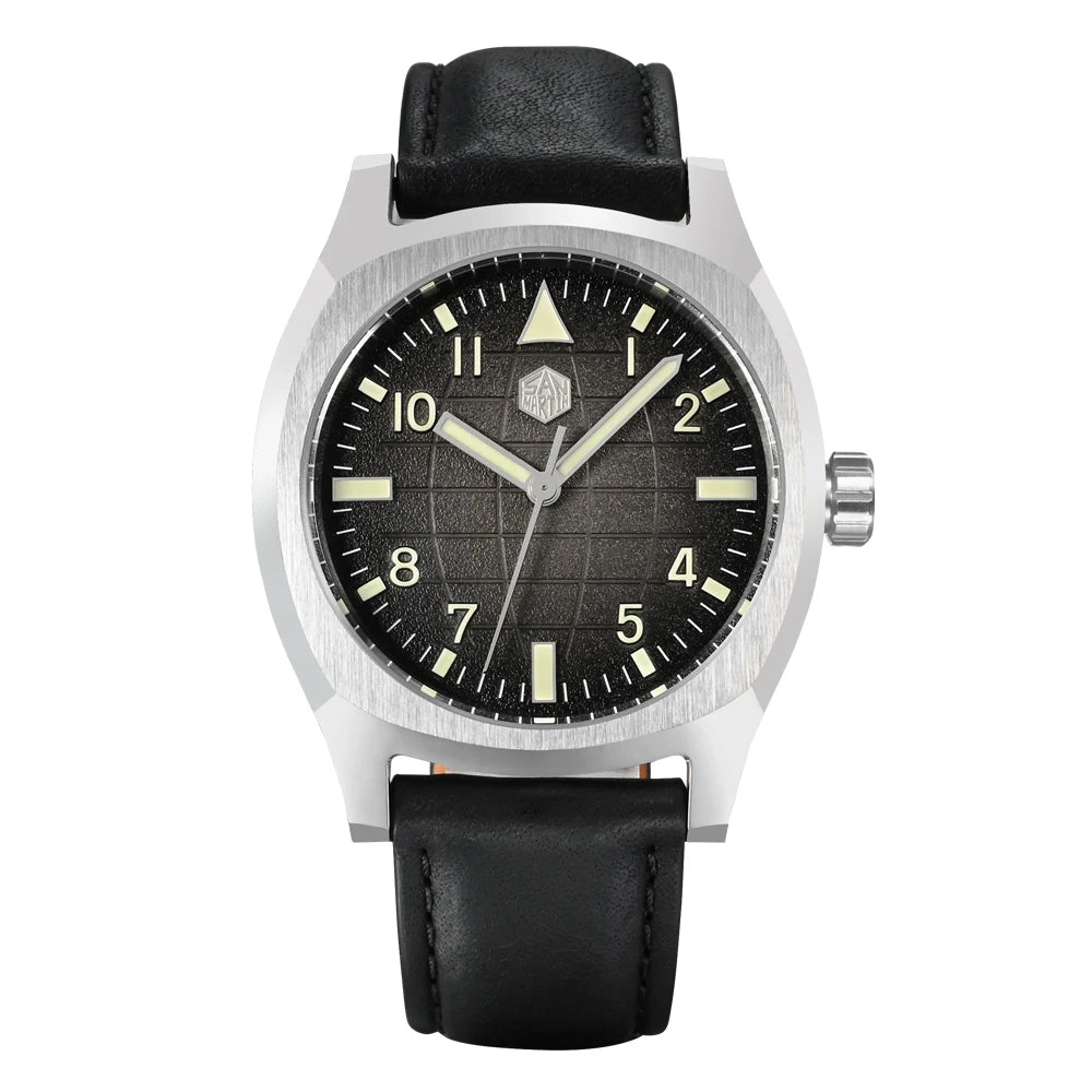 San Martin SN0026 38mm Automatic Men’s Sport Watch – Luxury Mechanical Wristwatch with Grid Texture Dial & 10Bar Water Resistance