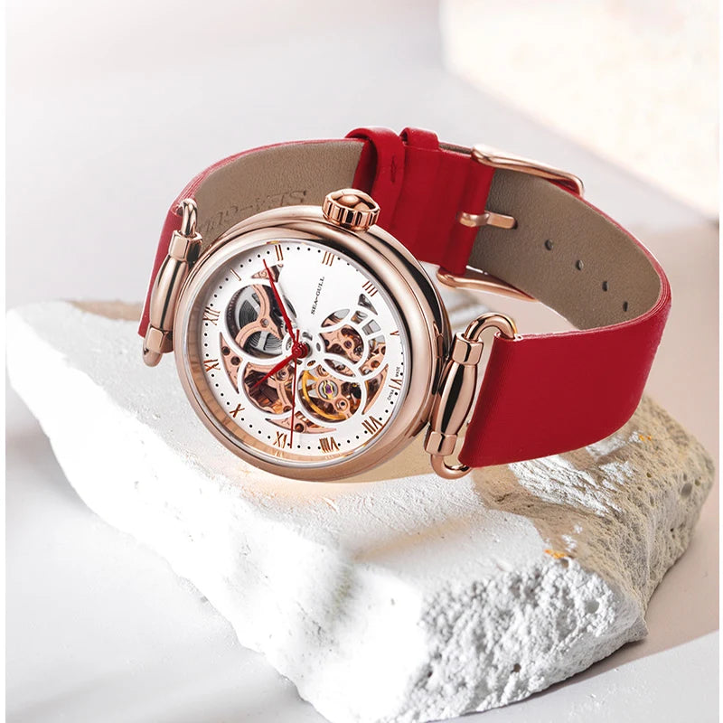 Seagull 6002L Women's Automatic Skeleton Watch – Leather Strap Waterproof