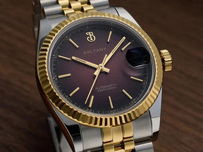 Baltany S4084 Men’s Automatic Dress Watch 36mm – Gold Tone, Fluted Bezel, NH35, Luminous, Date