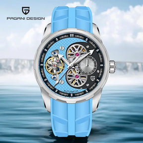 PAGANI DESIGN Men’s Automatic Skeleton Watch – Sapphire Crystal, 100m Water Resistant, Tourbillon Style