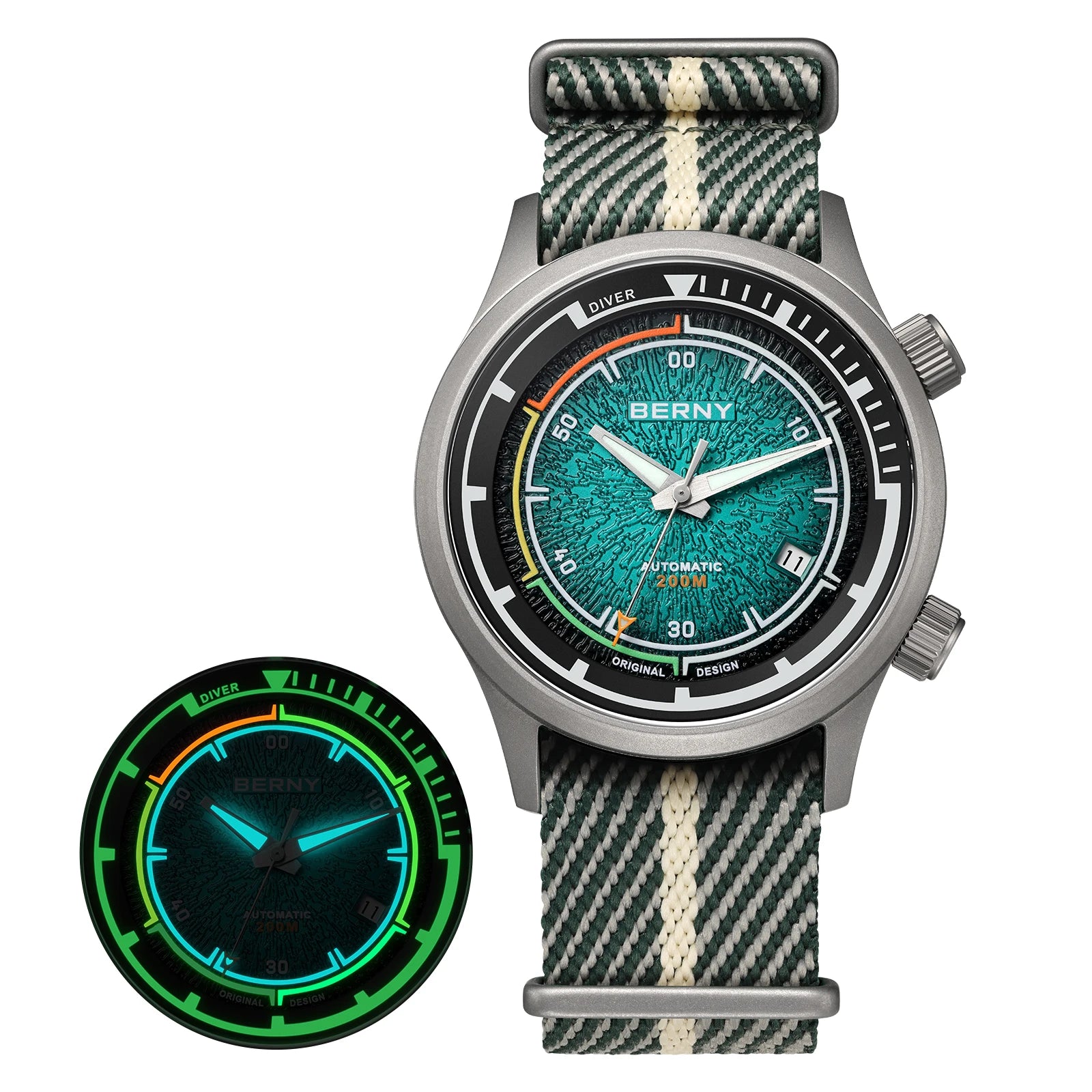 BERNY Men's Automatic Titanium Diver Watch – 20ATM Waterproof Sapphire Luminous