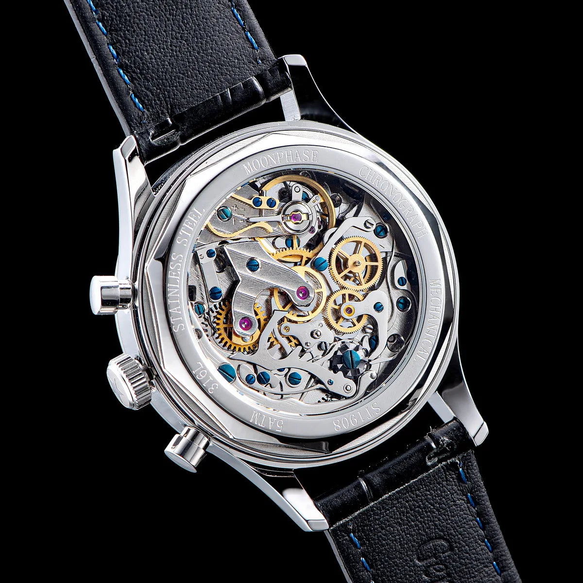 Sugess Men’s Chronograph Watch – ST1908 Mechanical, Moonphase, Swan Neck, Sapphire Crystal