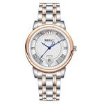 BERNY Women’s Quartz Watch – Roman Numerals, Day & Date, Sapphire Glass, Stainless Steel Strap