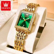OLEVS Women’s Luxury Diamond Quartz Watch – Elegant Gold Stainless Steel Waterproof Wristwatch