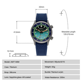 BERNY Men's Titanium Automatic Diver Watch – 20ATM, Sapphire, Miyota 8215
