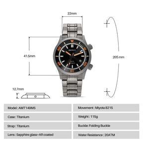 BERNY Men's Titanium Automatic Diver Watch – 20ATM, Sapphire, Miyota 8215