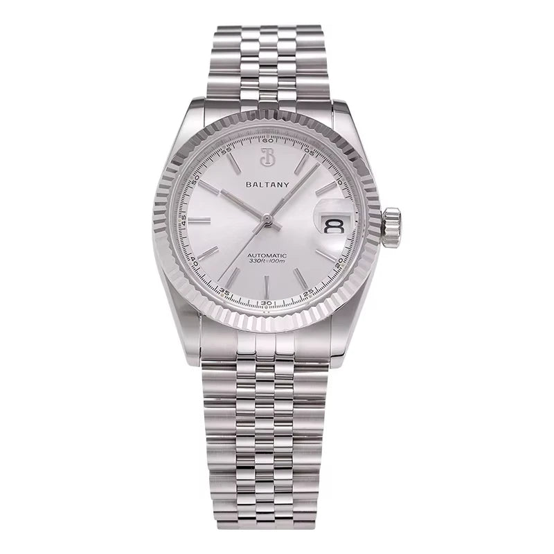 Baltany S4084 Men’s Automatic Dress Watch 36mm – Gold Tone, Fluted Bezel, NH35, Luminous, Date