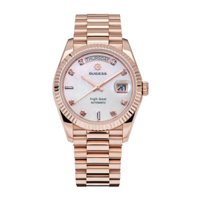 Sugess Men’s Automatic Watch 36mm – SL3034 Movement, Rose Gold, Sapphire Crystal, Date Display
