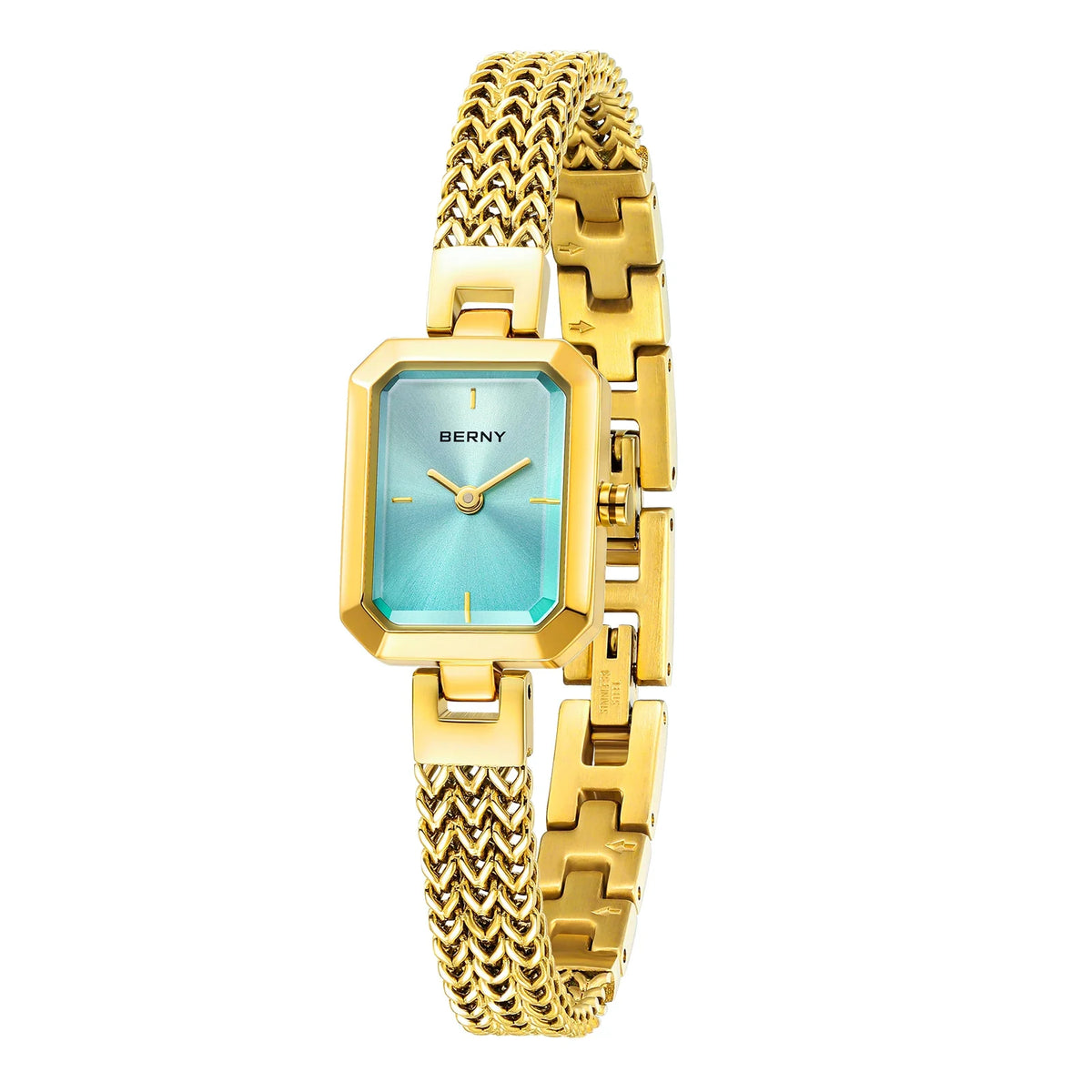 BERNY Women's Rectangle Gold Quartz Watch – Minimalist Stainless Steel 3ATM